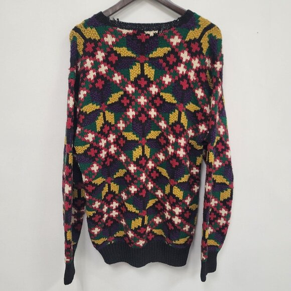 Vintage Northern Isles Mens Holiday Sweater Size L Multicolor 80S Grandpacore - Picture 3 of 11